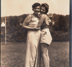 c1940 Vintage Mother Daughter Hugging Park Outside Silvered Photograph - £11.82 GBP
