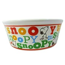 Peanuts Snoopy Small Pet Food Bowl Dog or Cat Beagle Orange Green on Whi... - $14.93