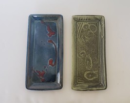 Lot 2 Pittis Pottery Studio Art Small Rectangular Trinket Trays Blue Red Green  - £39.18 GBP