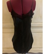 Vtg Victorias Secret Gold Label 90s Black Satin Negligee&#39; Size S Lace Trim - $22.33