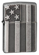 Zippo Lighter - American Flag Armor Antique Silver Plate - 28974 - $67.95