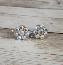 Vintage Screw On Earrings Iridescent Flower - £11.21 GBP