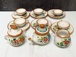 Rare Gimignano Italy Pottery Childs Tea Set Hand Painted Floral 17pcs - $71.28