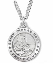 Sterling Silver Round St Thomas More Patron Of Lawyers Medal Necklace &amp; Chain - £68.16 GBP