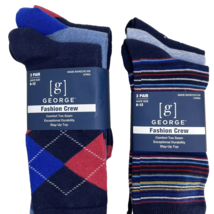 6 Pairs Mens Soft Fashion Crew Socks 6-12 Stripe Solid Polka Dot Plaid Blue NEW - £8.22 GBP