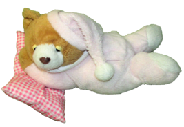 Vintage Sleeping Teddy Tan Bear Pink Pajamas Tan Plush Stuffed Animal 14&quot; Toy - £20.53 GBP