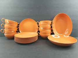 Oneida Melmac Orange Teacups Plates Bowls Set Vintage Melmanine Plastic Dish LOT - £87.05 GBP