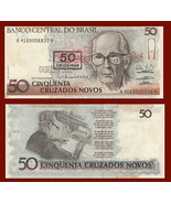 Brazil P223, 50 Cruzeiros, Poet Carlos Andrade,/ Andrade writing poetry ... - $1.88