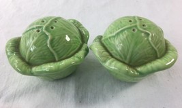 Vintage Cabbage Salt and Pepper Shakers Green Majolica Ceramic Lettuce - £15.89 GBP