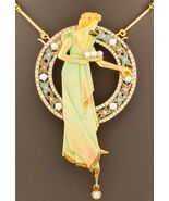 Art Nouveau 18k Gold Plique-a-Jour Enamel, Pearl, and Diamond Brooch Pen... - $348,533.35 MXN