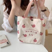 Canvas Women Handbag Lunch Bag Girls Cute Japanese Peach Printed Eco Reusable Mi - £9.26 GBP