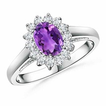ANGARA Princess Diana Inspired Amethyst Ring with Diamond Halo - £848.01 GBP