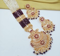 Joharibazar Adjustable Gold Plated Long Kundan Necklace Tikka Jewelry Set b - £61.94 GBP