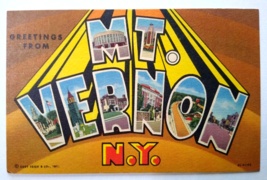 Greetings From Mt Vernon New York Large Big Letter Postcard Linen Curt Teich NY - £26.15 GBP
