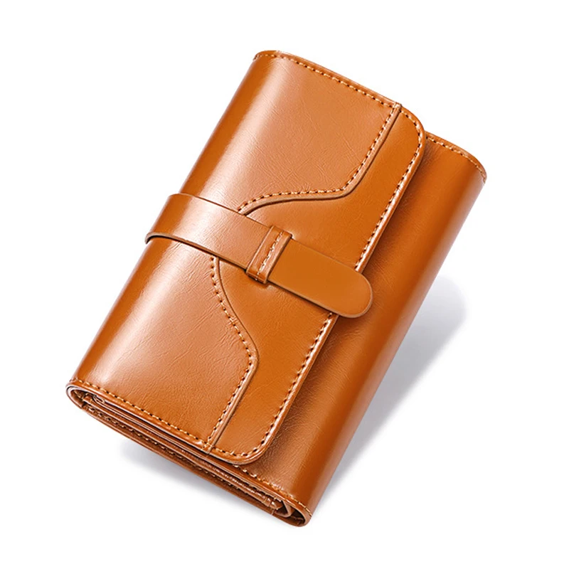 Fashion Oil  Leather Wallets Ladies Short Clutch Purse 3 Fold Leather Wallet Cre - $62.44