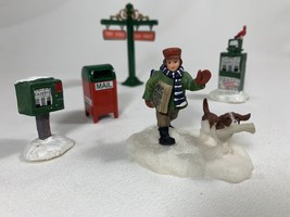 Main Street Winter Snow Village Accessories Mail Box, Newspapers &amp; Delivery Boy - £14.15 GBP