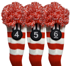 New 3 pc RED WHITE 4 5 6 KNIT Hybrid Rescue golf club headcover Head cover - £26.87 GBP