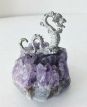 PEWTER DRAGON FIGURINE ON PURPLE AMETHYST CRYSTAL BASE (No.6) - $20.57