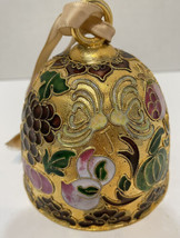 Vintage Cloisonne Christmas Bell Ornament Enamel on Brass Fruit Floral 3.5&quot; - £17.19 GBP