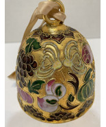 Vintage Cloisonne Christmas Bell Ornament Enamel on Brass Fruit Floral 3.5&quot; - $21.51