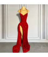 Red Sparkly Prom Dresses 2024 Vestidos De Gala Glitter Sequin Halter For... - £125.20 GBP