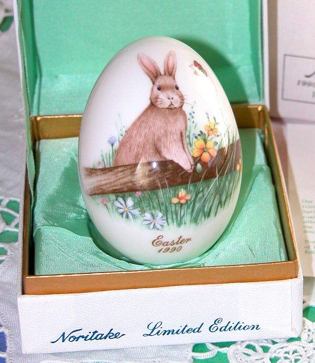 1990 Noritake Bone China Easter Egg, Bunny And Butterfly, 20th Limited Edition - $14.00