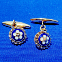 Elegant Art Deco 14K Gold CUFFLINKS Rare Signed Antique Enamel Buttons - £1,879.04 GBP