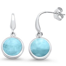 Sterling Silver Round Natural Larimar Dangle Earrings - £37.67 GBP