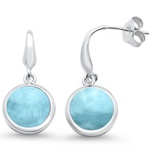 Sterling Silver Round Natural Larimar Dangle Earrings - $1,153.59 MXN