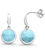 Sterling Silver Round Natural Larimar Dangle Earrings - $46.99