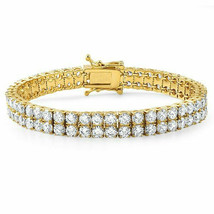 5.5 Karat Künstlicher Diamant 2-Row Tennis Armband 14k Gelbgold Verzinkt 21.6cm - £205.50 GBP
