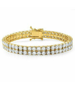 5.5 Karat Künstlicher Diamant 2-Row Tennis Armband 14k Gelbgold Verzinkt... - £204.90 GBP