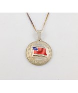 USA FLAG Enamel Sterling Silver Round PENDANT and 17 1/4&quot; Sterling NECKLACE - £39.84 GBP