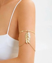 Upper Arm Cuff Bracelet - Gold Leaf Arm Band - Love Island - Ibiza - Summer - £9.81 GBP