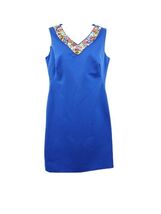 ELLEN TRACY WOMEN&#39;S SIZE 8 SLEEVELESS Colorful BEADED NECK BLUE DRESS - $545.74 MXN
