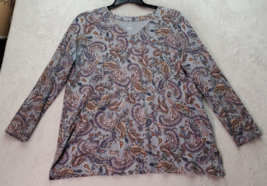 J. Jill Tunic Top Women Medium Multi Paisley Knit 100% Cotton Long Sleeve V Neck - £15.93 GBP