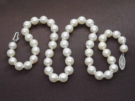 7mm Natural Akoya Pearl Bead Necklace with 14k White Gold Clasp 16&quot; - £879.12 GBP