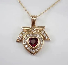 1.20Ct Heart Cut Simulated Red Garnet Halo Pendant 14k Yellow Gold Plated Silver - £52.47 GBP