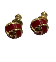 Vintage 80s Monet Red enamel Love Knot stud earrings gold tone Signed - £13.28 GBP