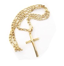 JEWELRY 18K Gold Figaro Chain Style Cross Pendant - £409.14 GBP