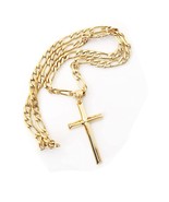 JEWELRY 18K Gold Figaro Chain Style Cross Pendant - £407.95 GBP