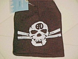 Goth Emo Skull &amp; Crossbones Pattern Childs Brown Knit Hat New - £4.70 GBP