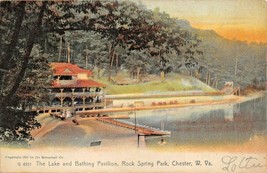 Chester Wv~Rock Spring Park~Lake &amp; Bathing PAVILION-ROTOGRAPH Photo Postcard - £7.49 GBP