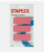 Staples Pink Wedge Premium Erasers, 3/Pack. Free Shipping. Precise Angle.  - £3.64 GBP
