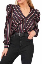MSRP $89 Vince Camuto Stripe Puff Shoulder Long Sleeve Blouse Black Size Medium - £27.57 GBP