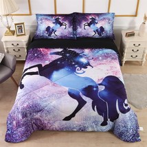 5-Piece Bedding Sets For Girls Queen, Premium Galaxy Unicorn Comforter Set Queen - £63.12 GBP