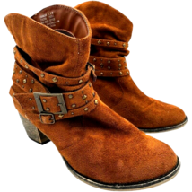 ID required charger studded strappy rust faux suede pull-on ankle boots ... - $411.64 MXN