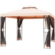 10X10ft Metal Gazebo W/ Mosquito Netting Canopy Gazebo 2 Tier Vented Gazebo Top - £251.78 GBP