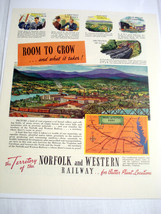 1941 Color Ad Norfolk and Western Railway Room To Grow N&amp;W Railroad - $9.99