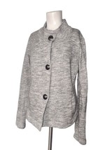 CAbi Ponte Knit Button Jacket Blazer Size S Cropped Back Heathered Gray Pockets - £17.82 GBP